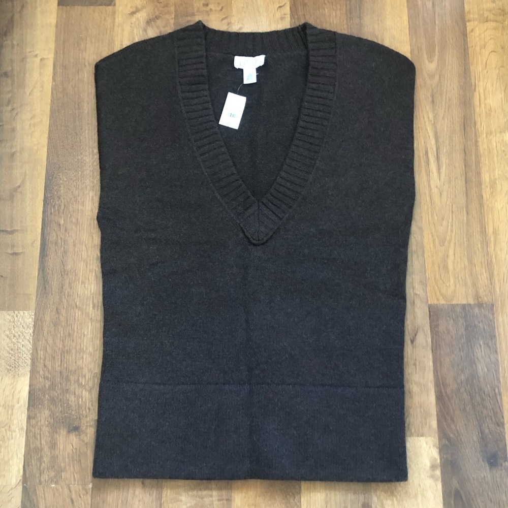 LOFT Brown Wool/Cashmere Sleeveless Vneck Sweater - Small